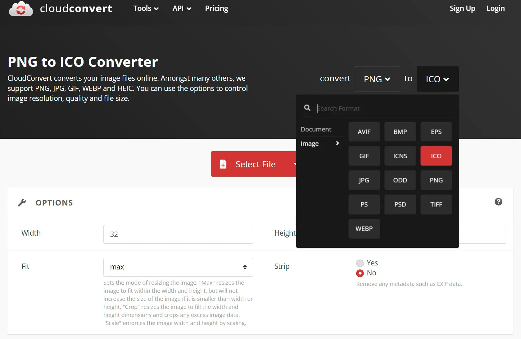 CloudConvert：pngからicon..