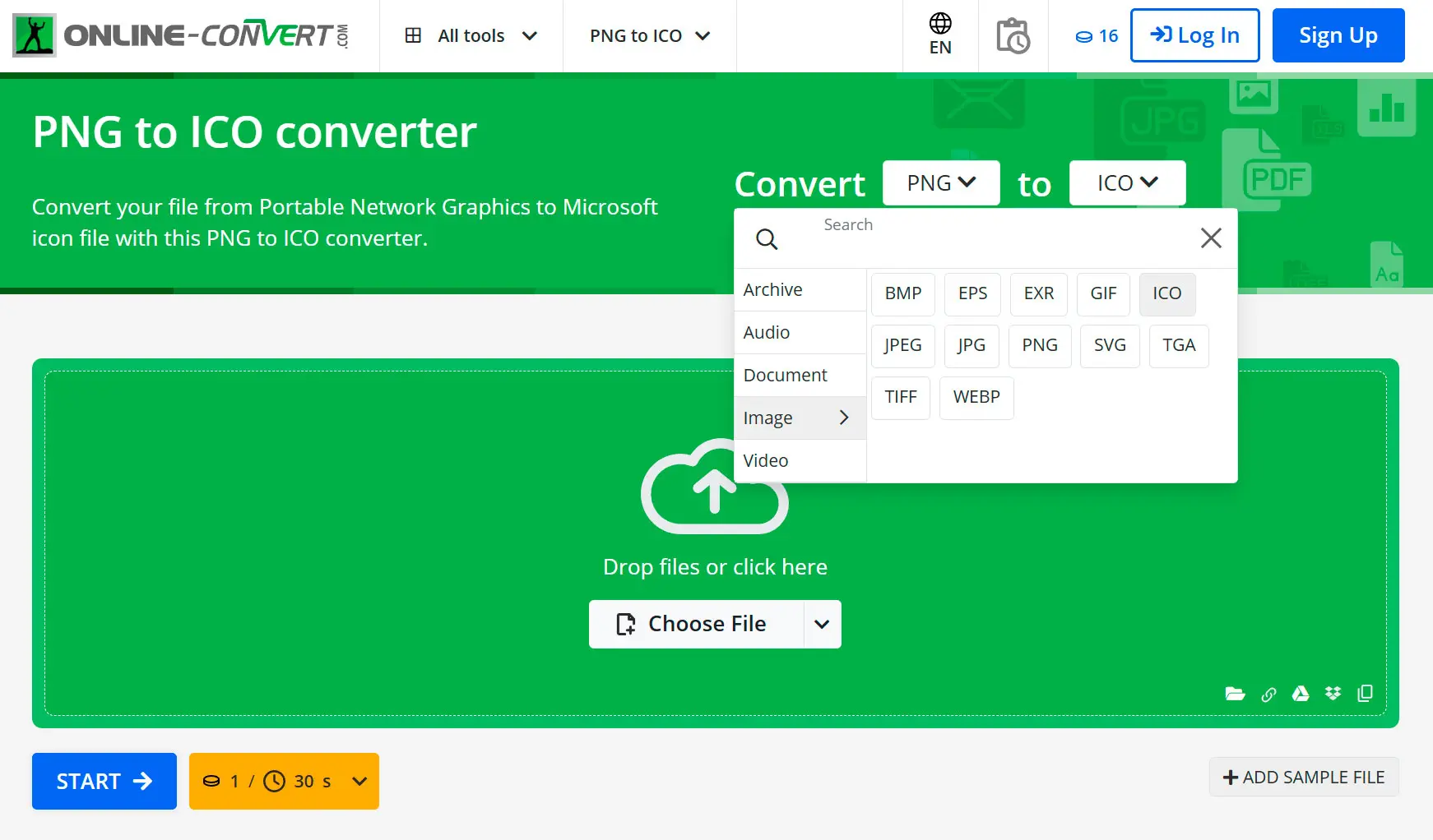 Online-Convert.com：PNGからアイコンを作成..