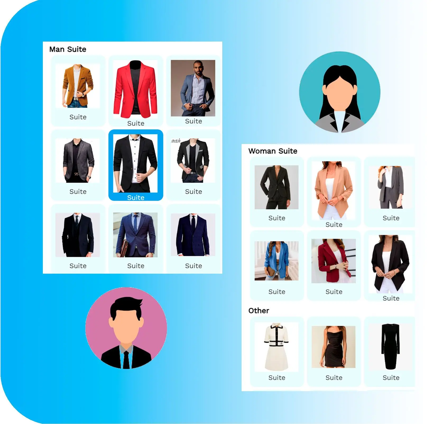 男性と女性のためのブレザーとスーツコレクション.