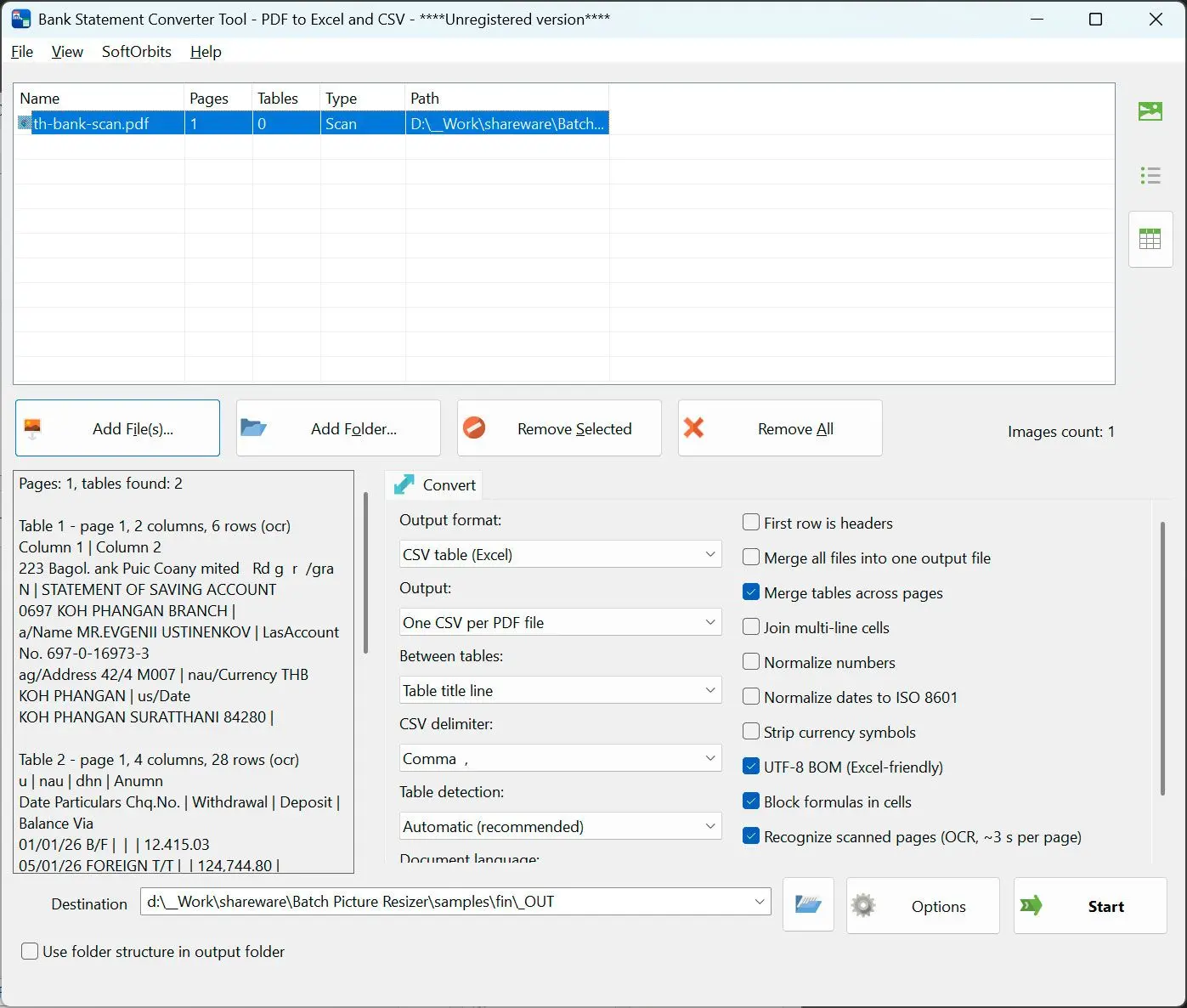 PDF to CSV Converter スクリーンショット.