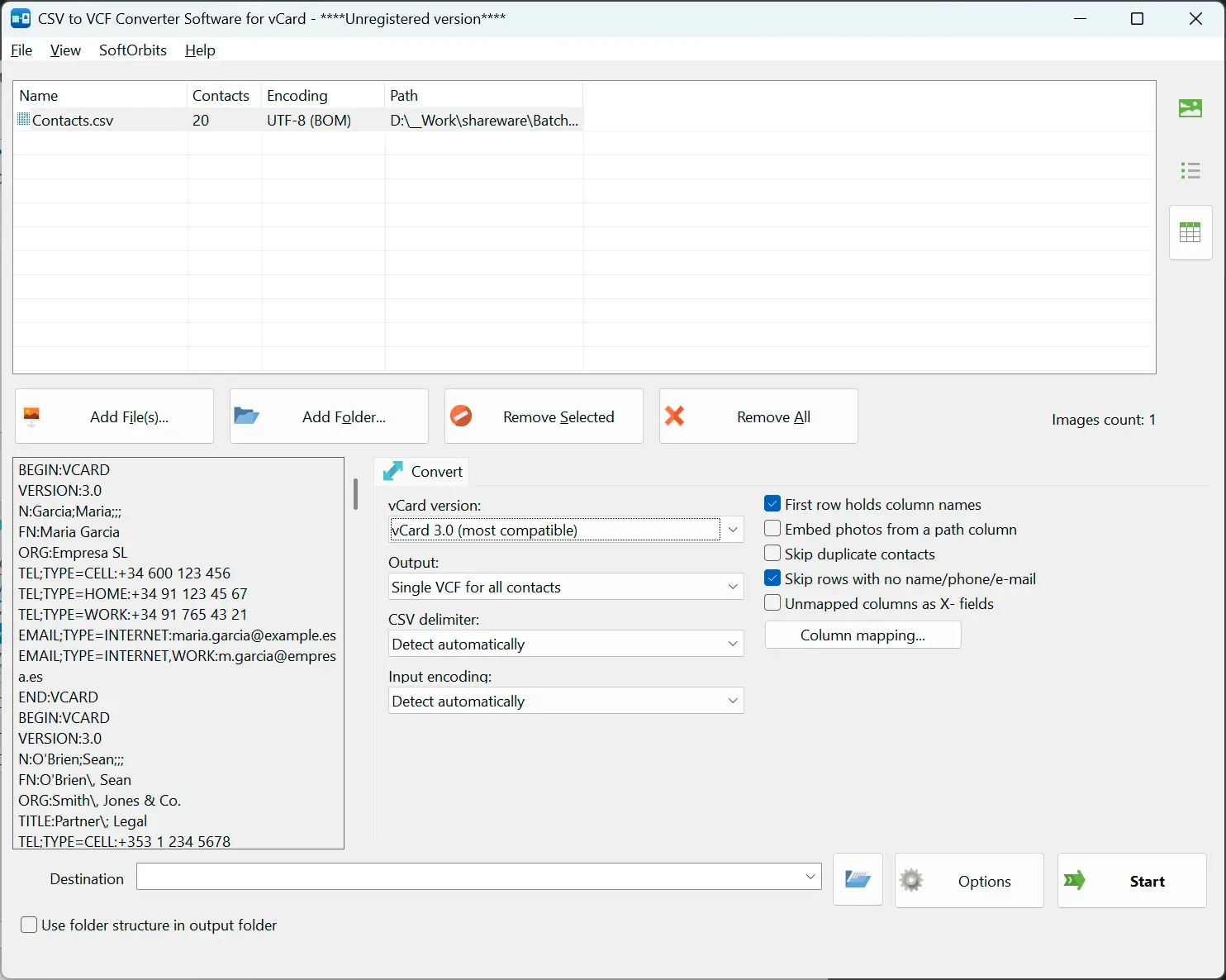 CSV to VCF Converter Software for vCard スクリーンショット.