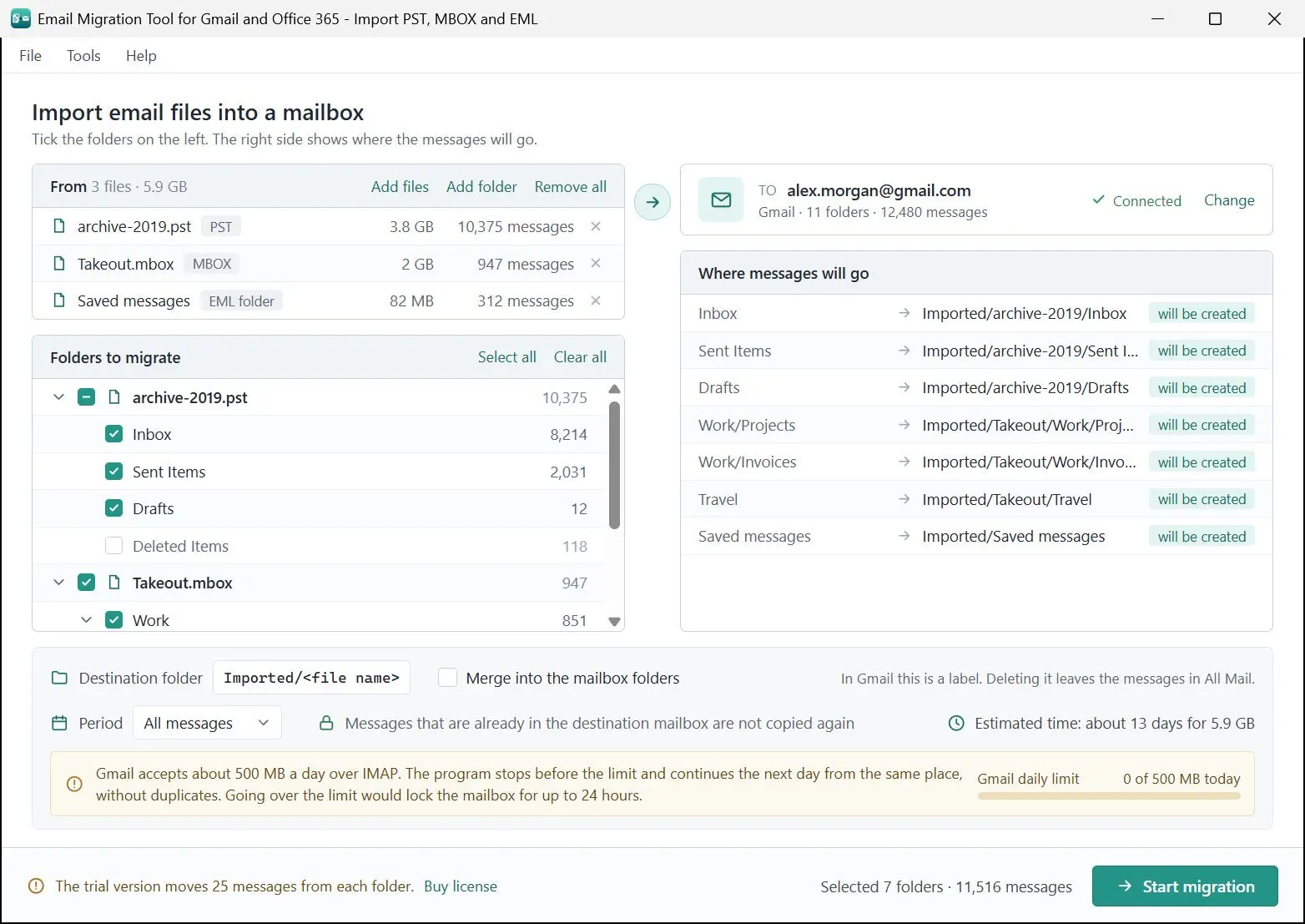 Email Migration Tool for Gmail and Office 365 - Import PST, MBOX and EML スクリーンショット.