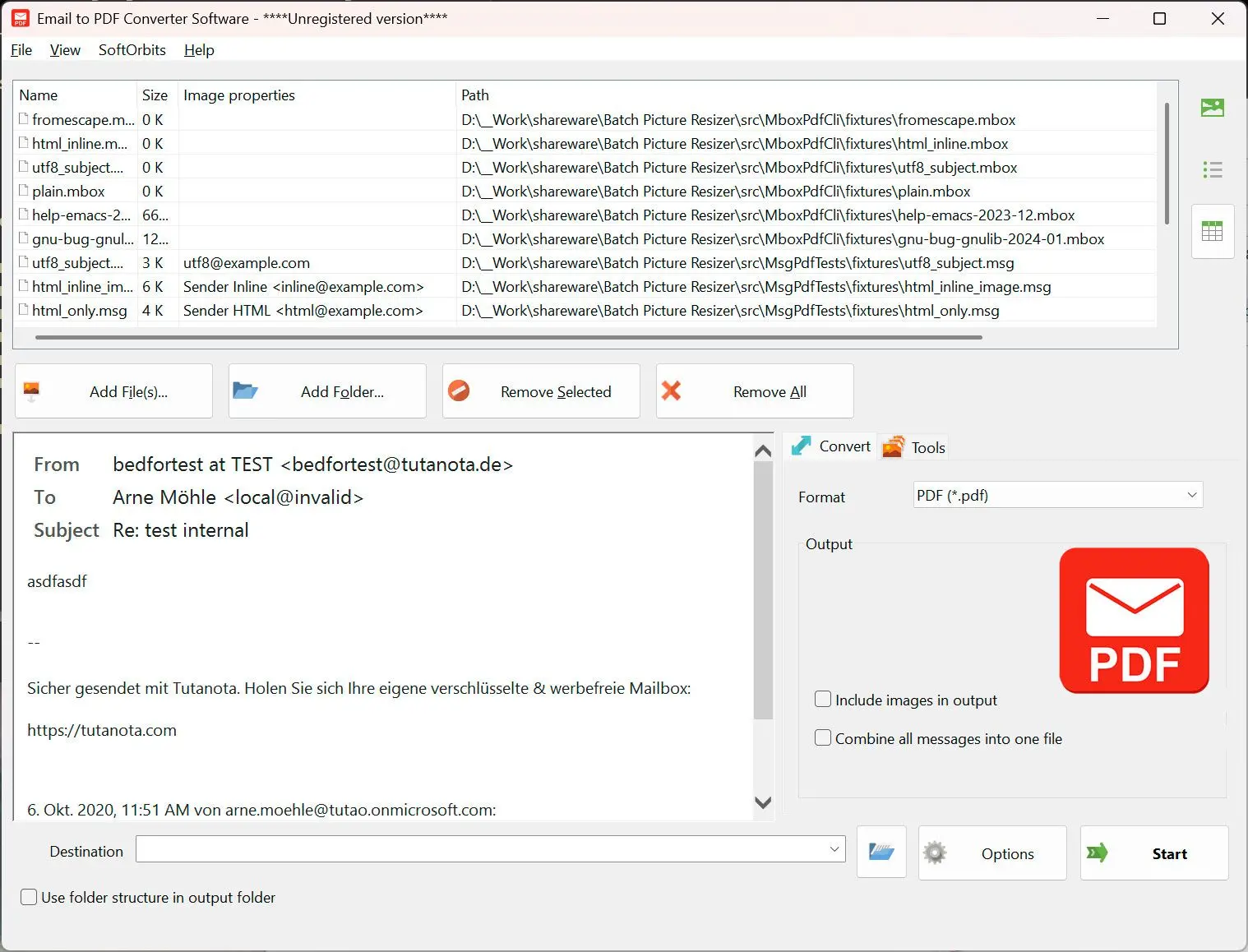 Email to PDF Converter Software スクリーンショット.