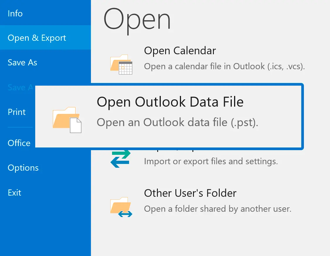 OutlookでPSTを開く.