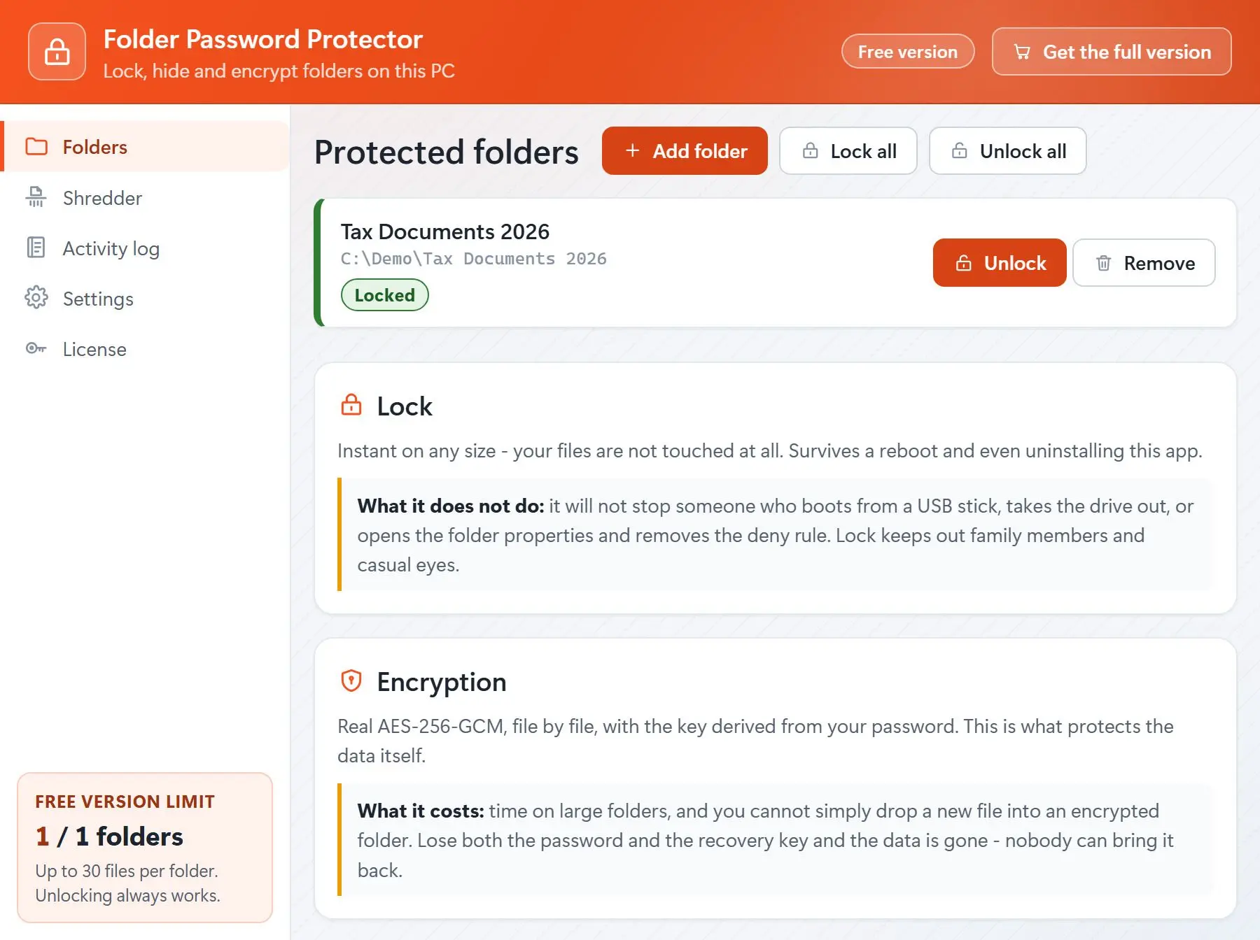 Folder Password Protector スクリーンショット.