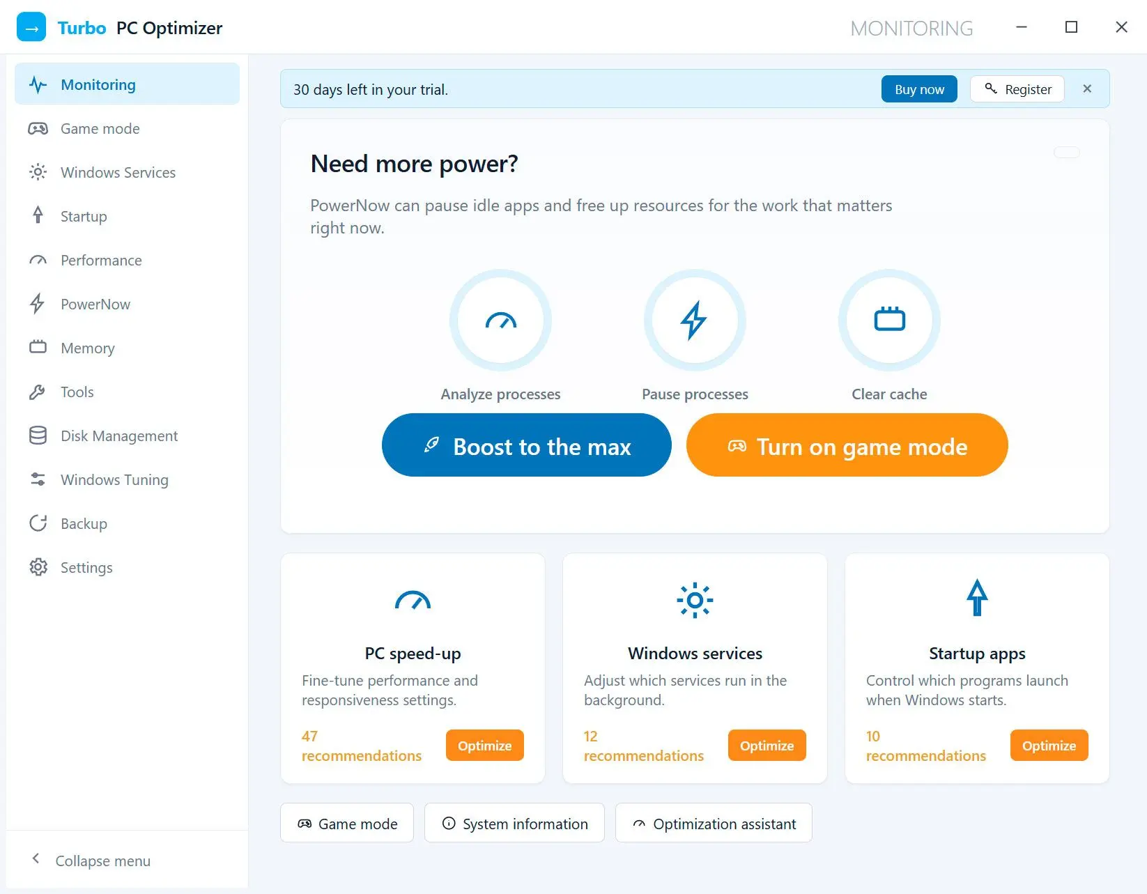 Turbo PC Optimizer スクリーンショット.