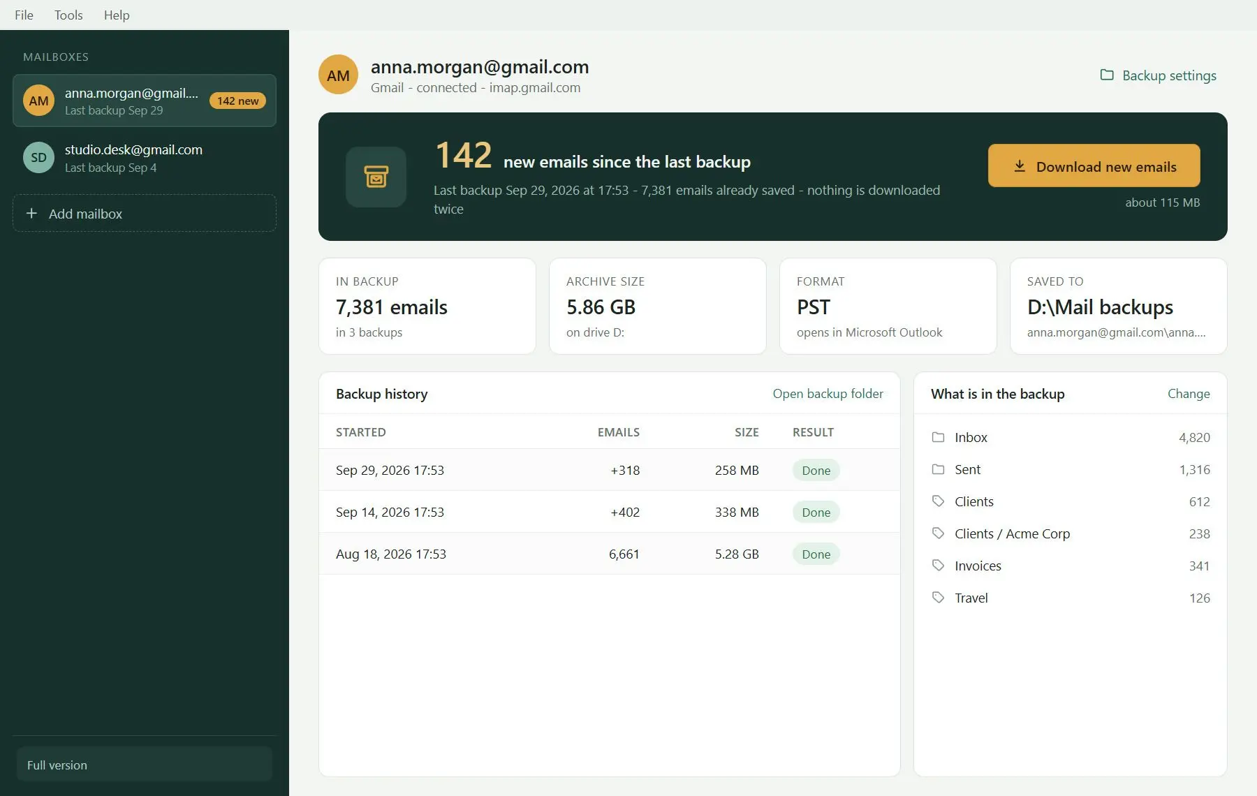 Gmail Backup & Export Software to PST and MBOX スクリーンショット.