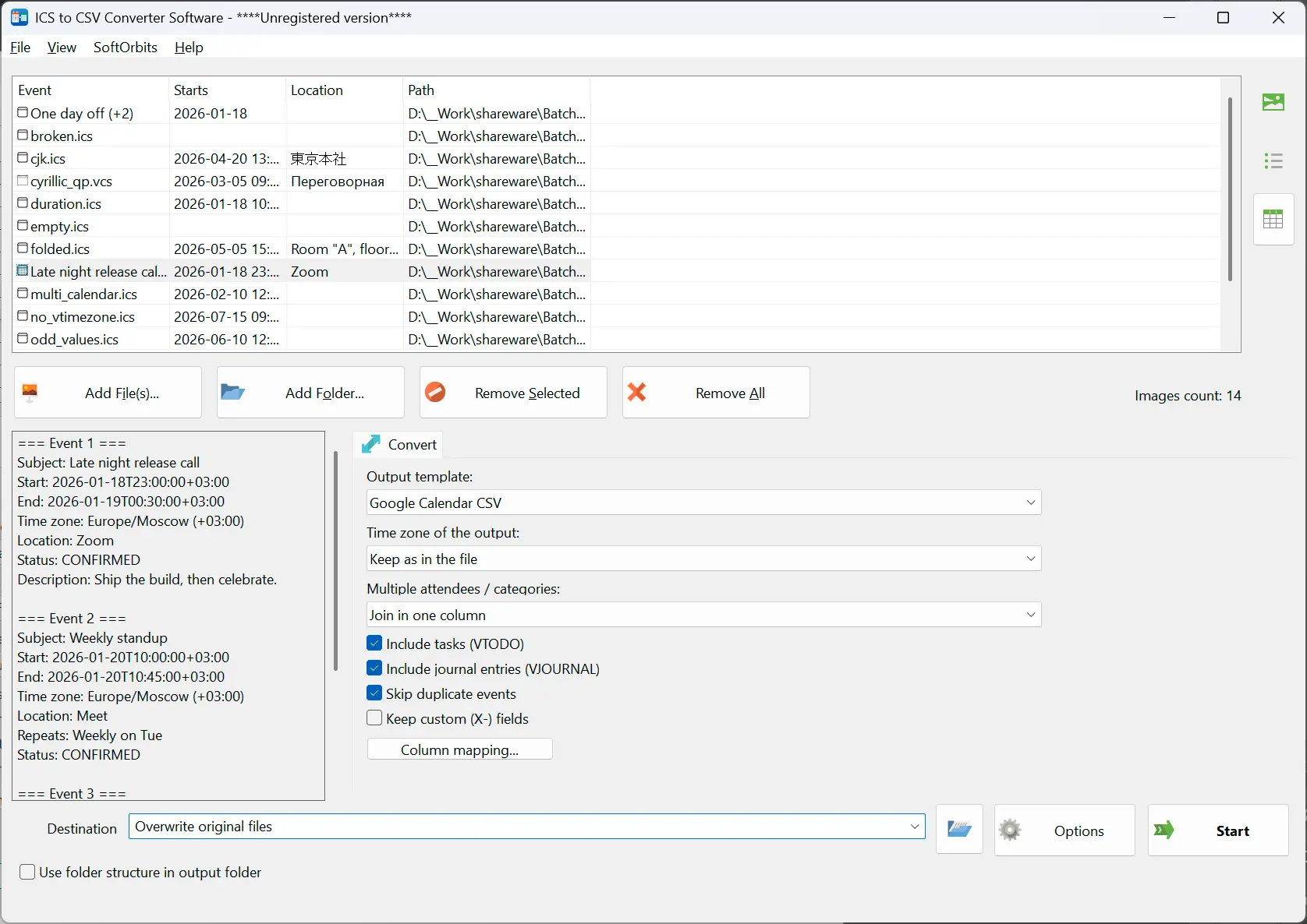 ICS to CSV Converter スクリーンショット.