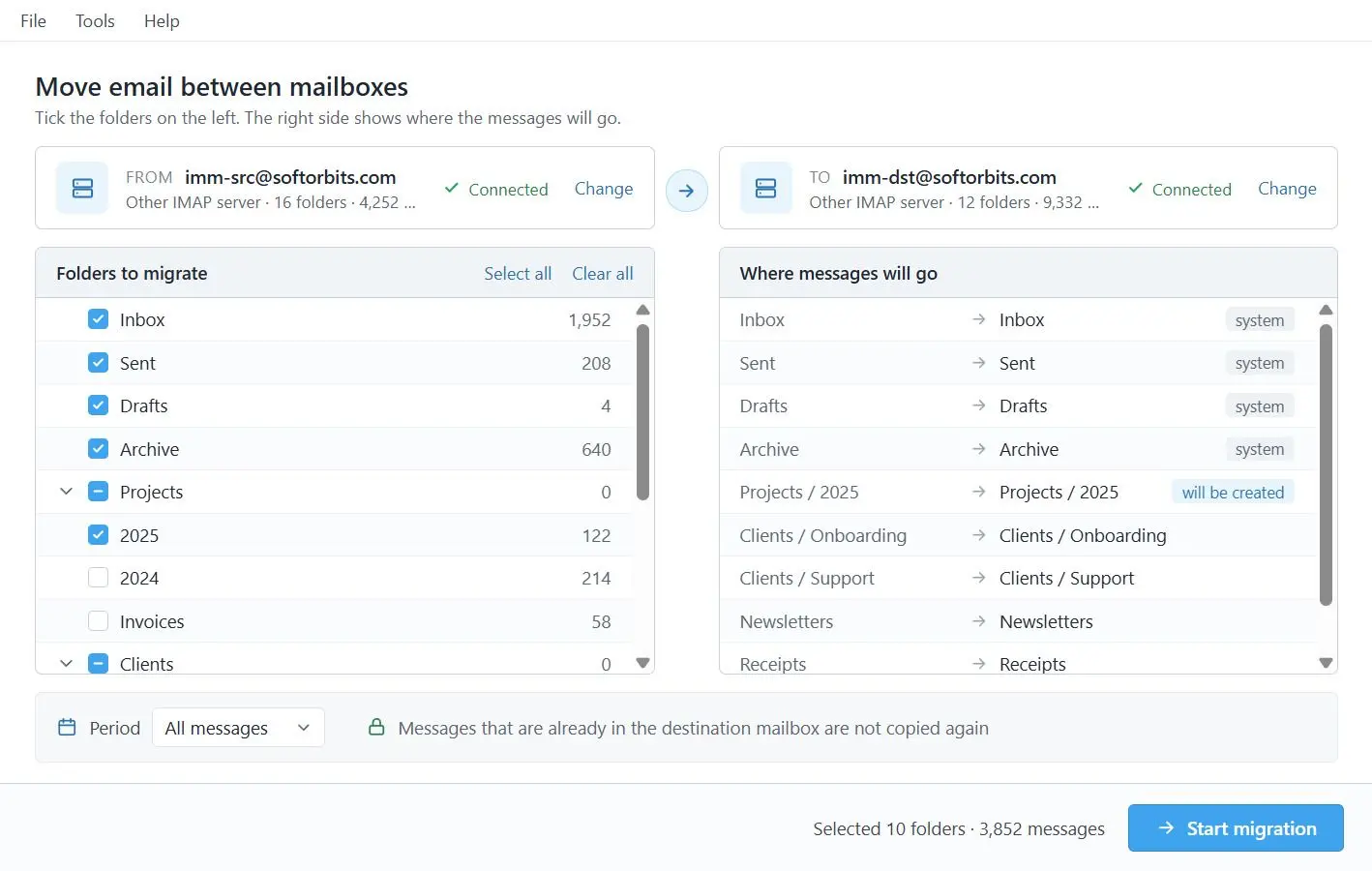 IMAP to IMAP Email Migration Tool スクリーンショット.
