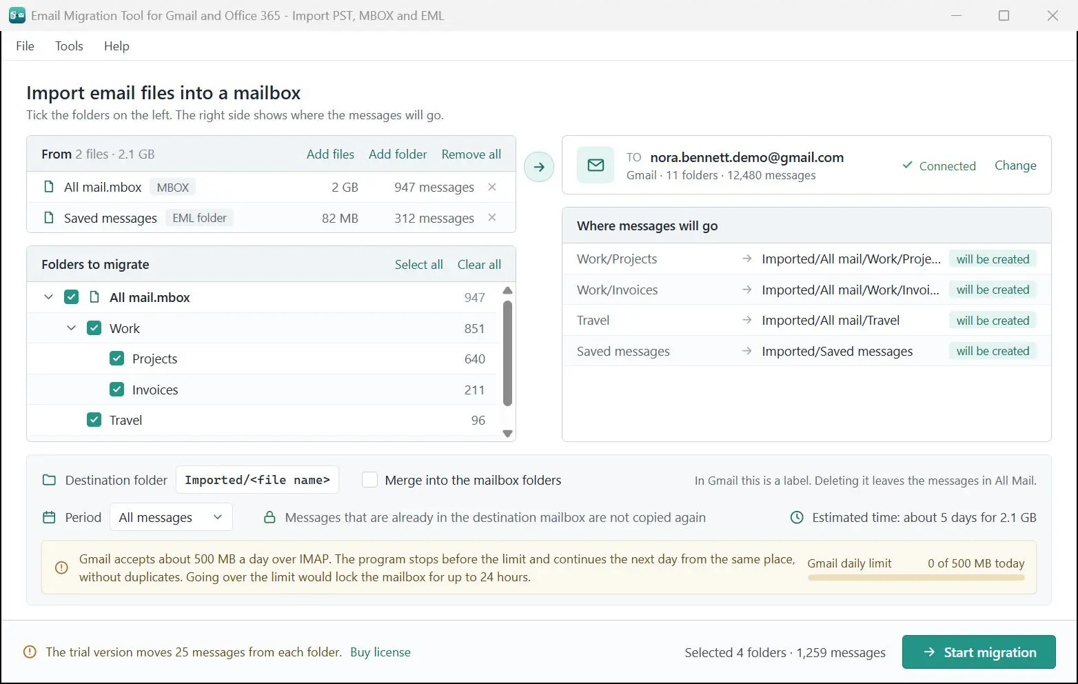 Email Migration Tool for Gmail and Office 365 - Import PST, MBOX and EML スクリーンショット.