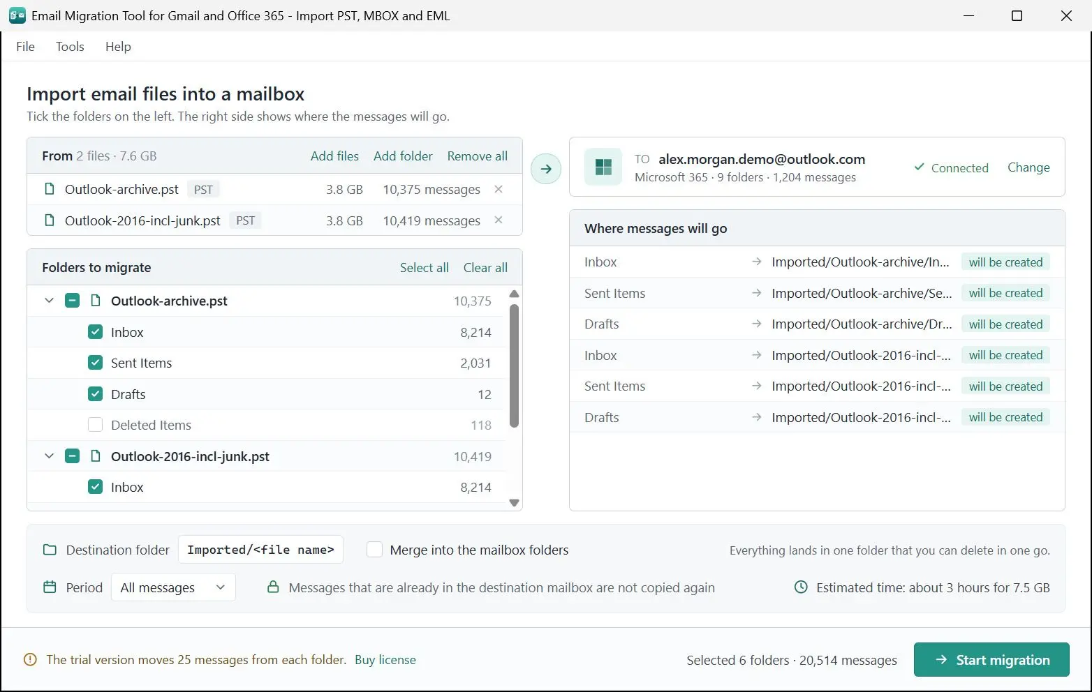 Email Migration Tool for Gmail and Office 365 - Import PST, MBOX and EML スクリーンショット.