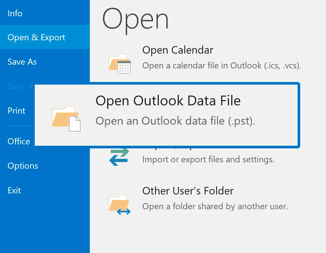 OutlookでPSTを開く.