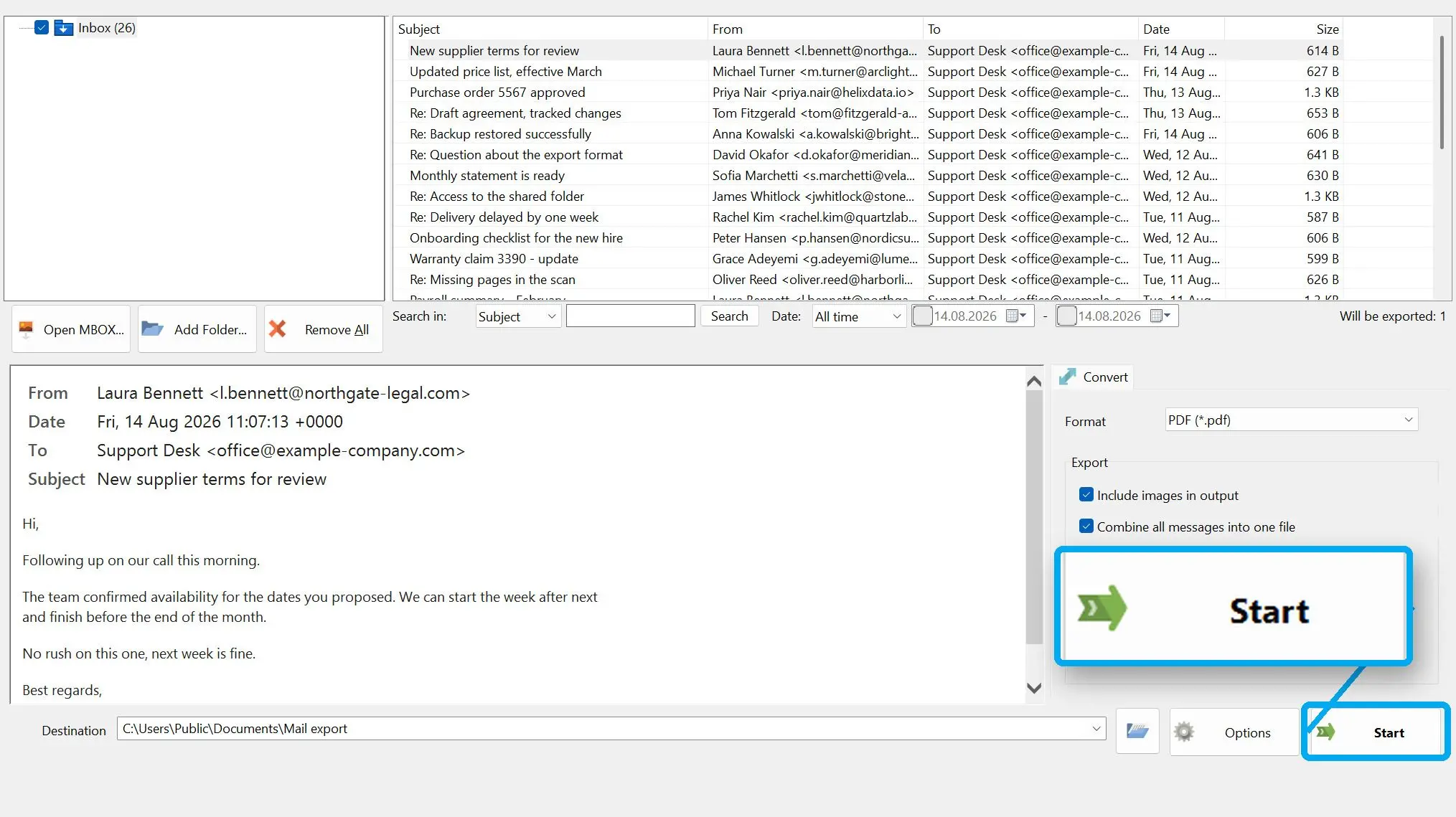 MBOX to PDF Converter Software スクリーンショット.