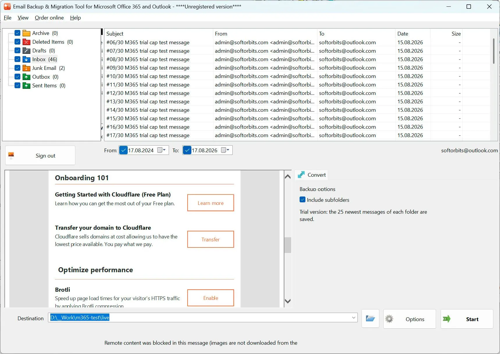Email Backup & Migration Tool for Microsoft Office 365 and Outlook スクリーンショット.
