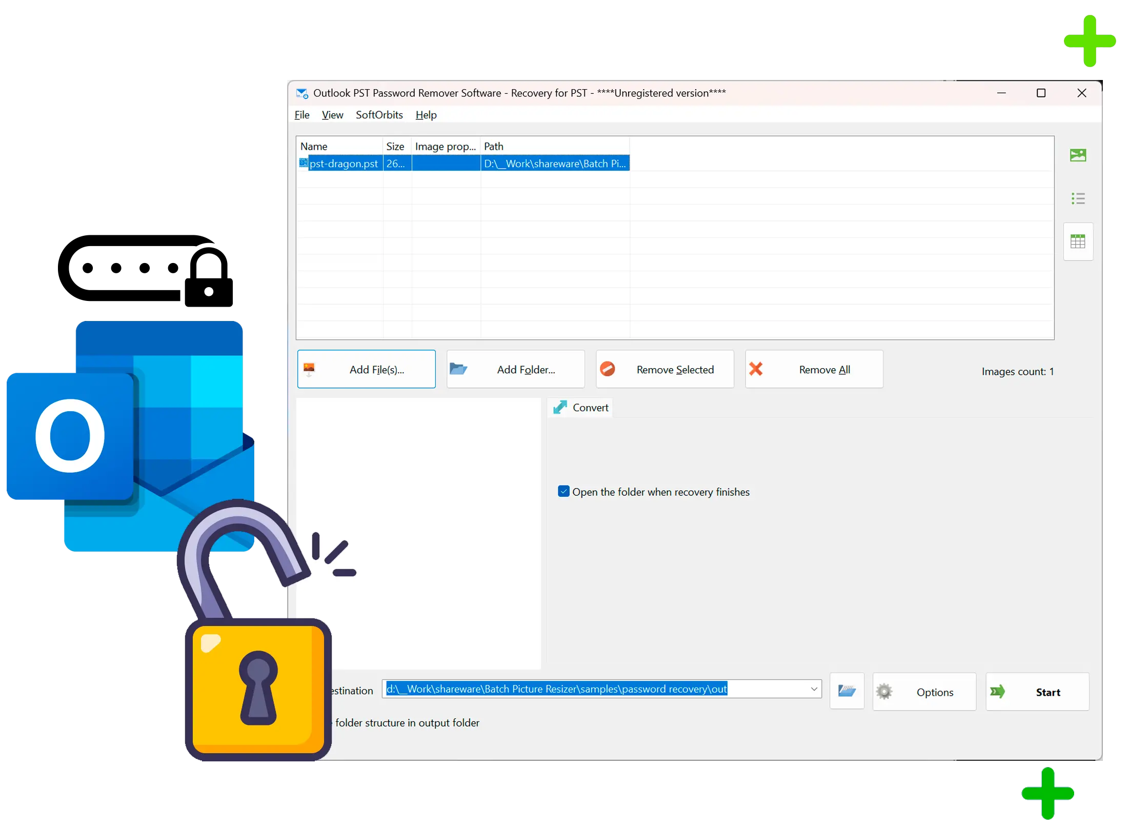 Outlook PST Password Recovery スクリーンショット.
