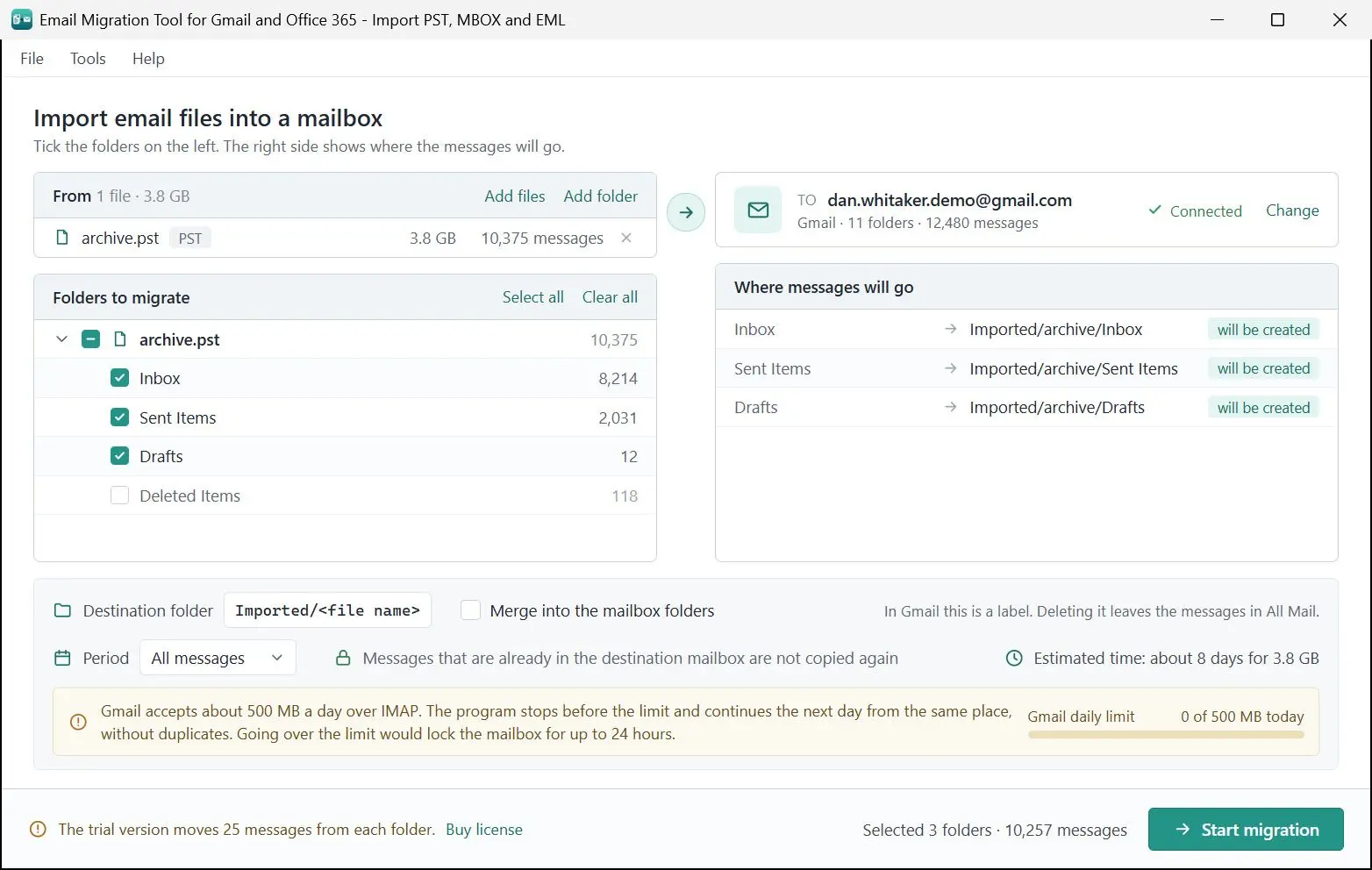 Email Migration Tool for Gmail and Office 365 - Import PST, MBOX and EML スクリーンショット.