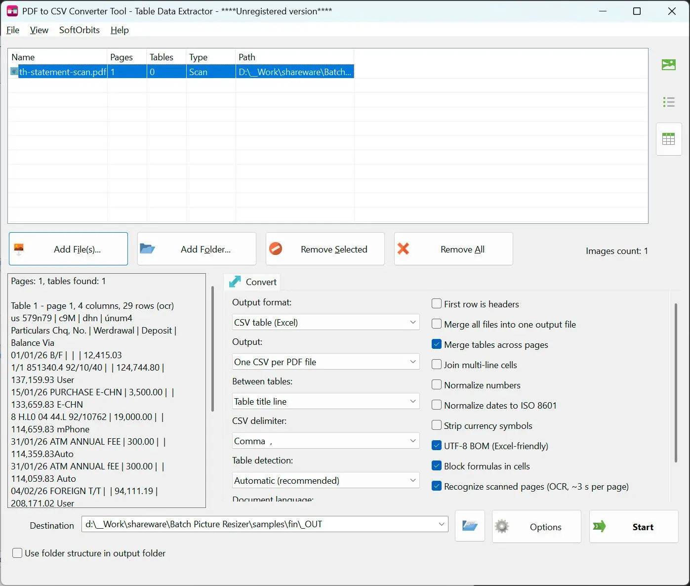 PDF to CSV Converter スクリーンショット.