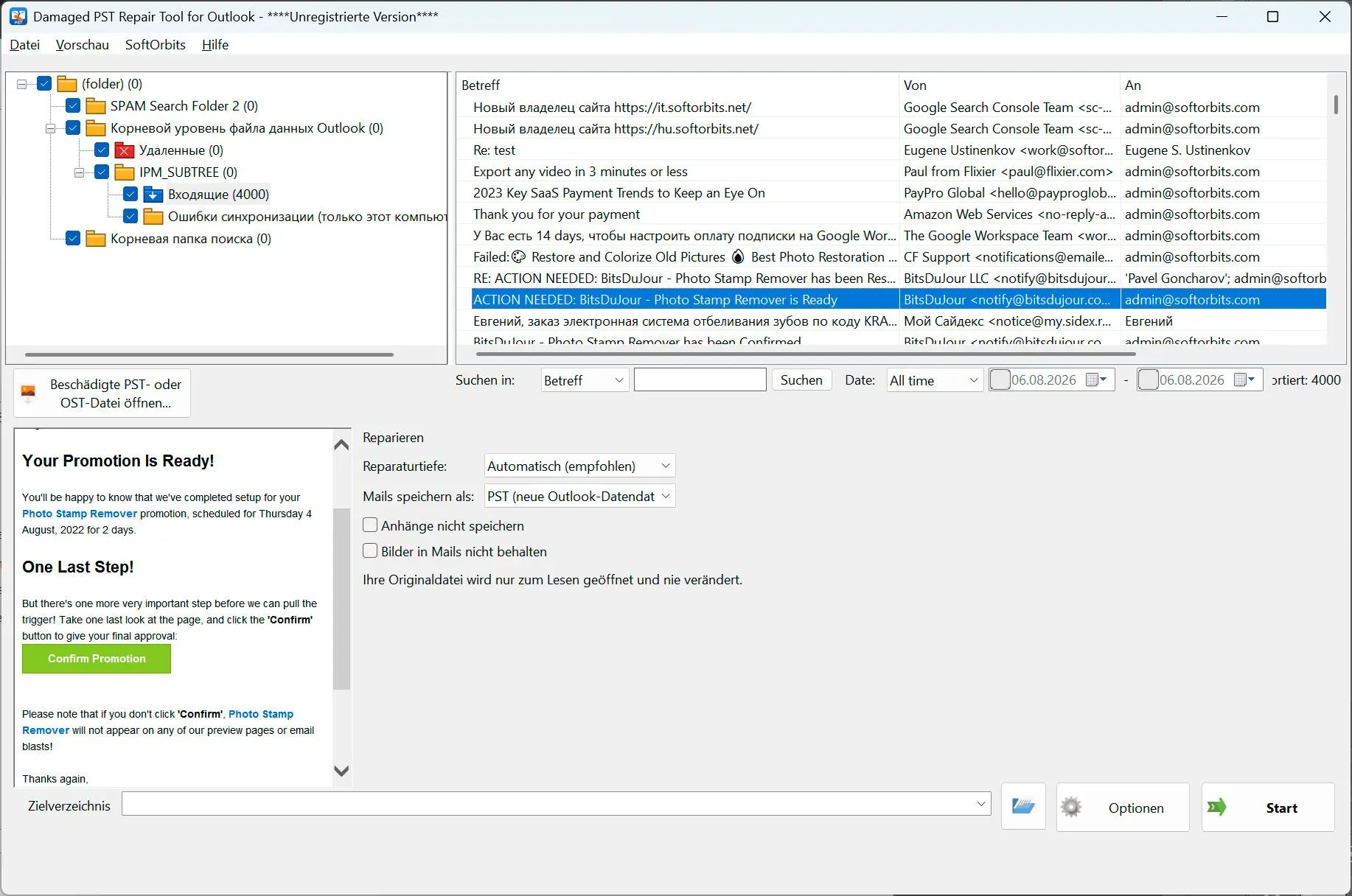 PST Repair Tool for Outlook スクリーンショット.