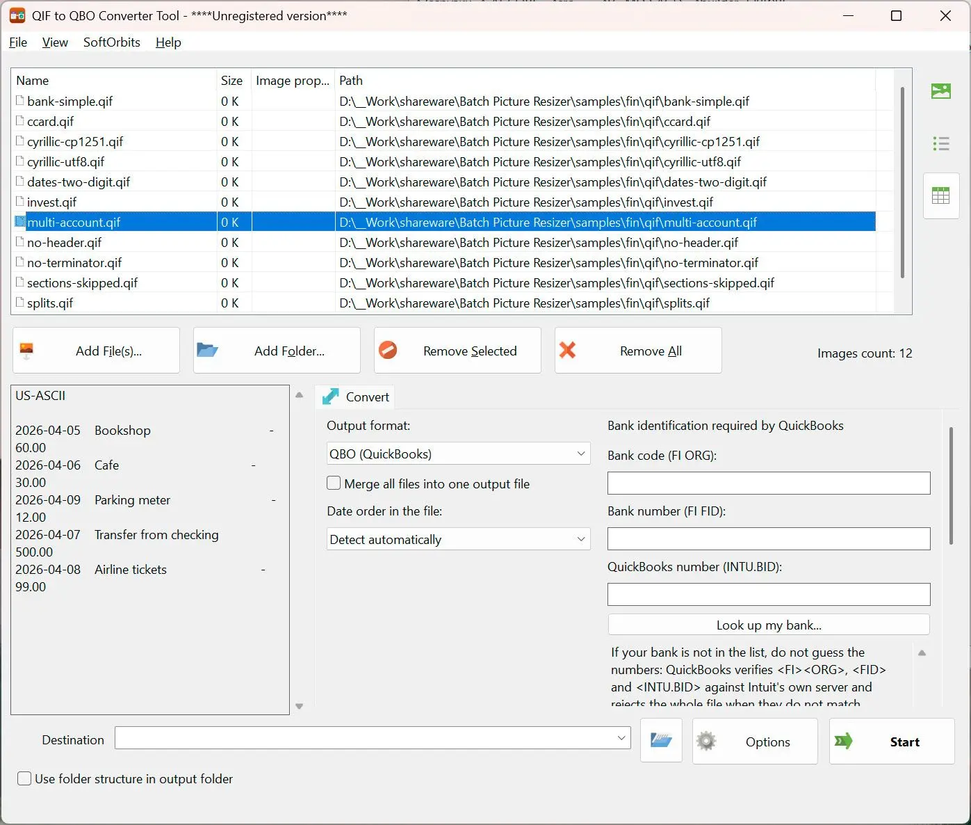 QIF to QBO Converter スクリーンショット.