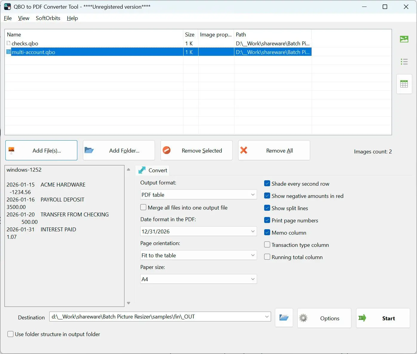 QBO to PDF Converter スクリーンショット.