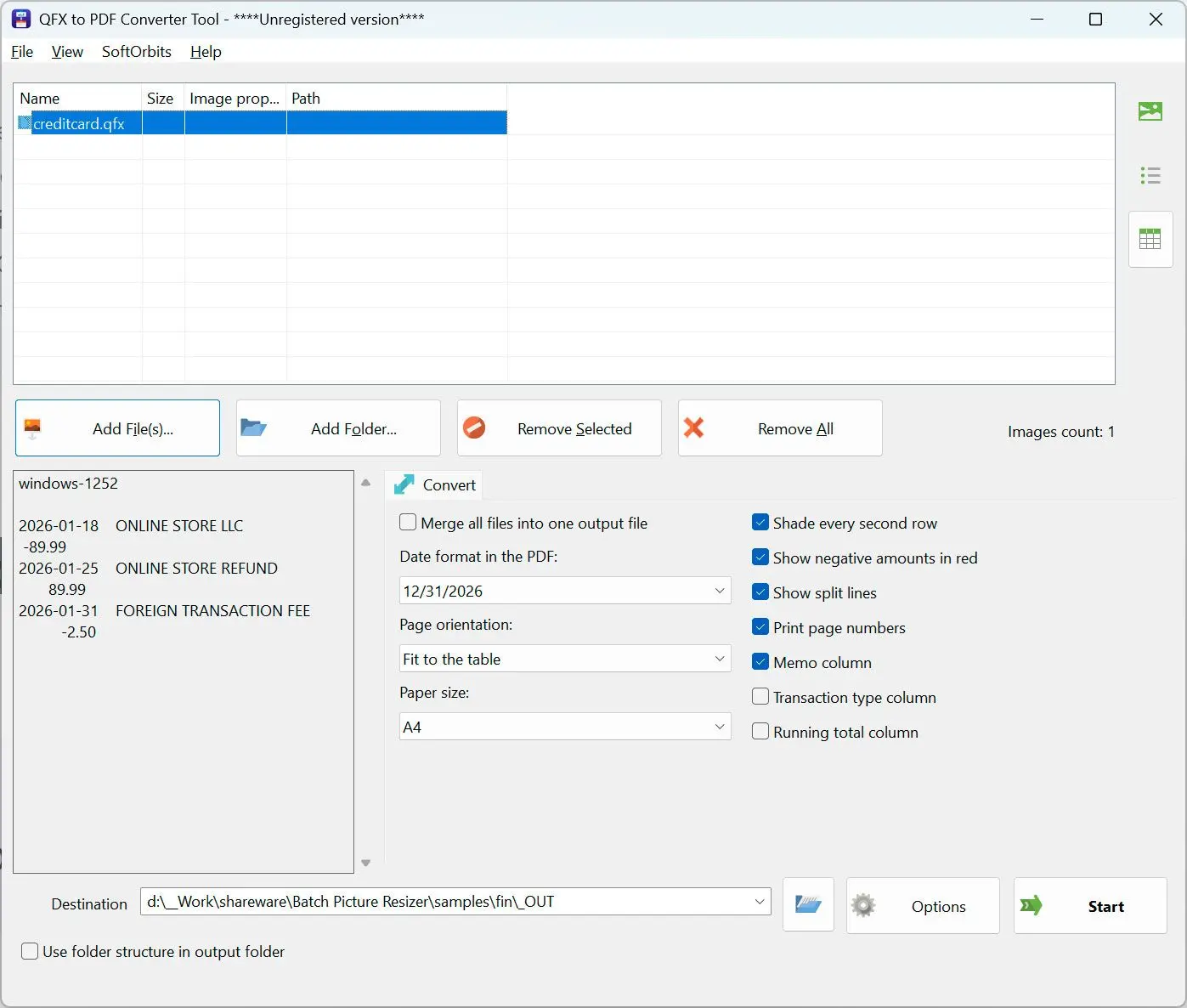 QFX to PDF Converter スクリーンショット.