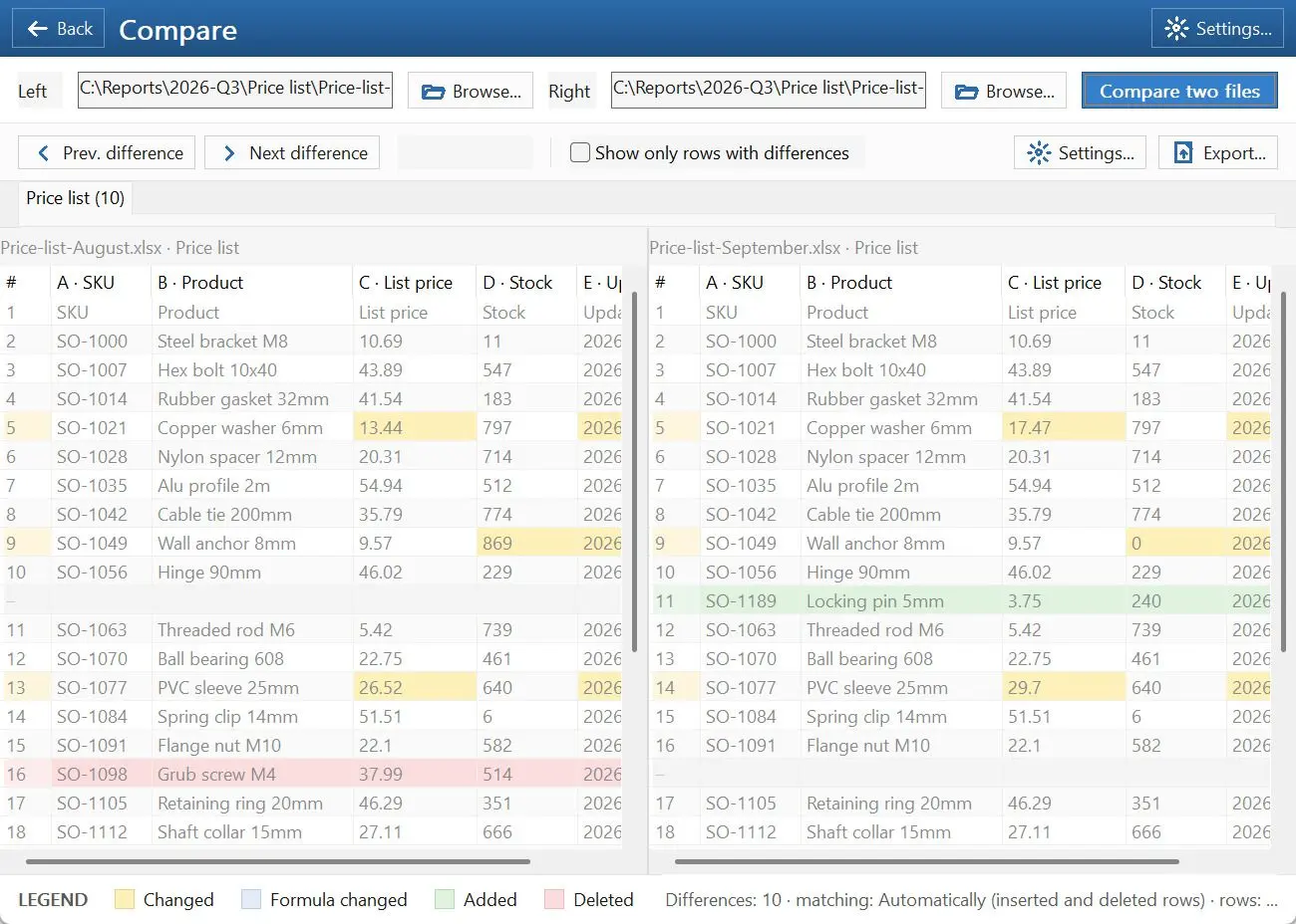 Spreadsheet Compare & Merge Tool for Excel - Combine Excel Files into One スクリーンショット.