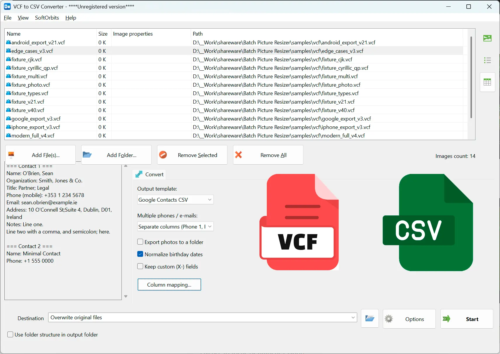 VCF to CSV Converter Software スクリーンショット.
