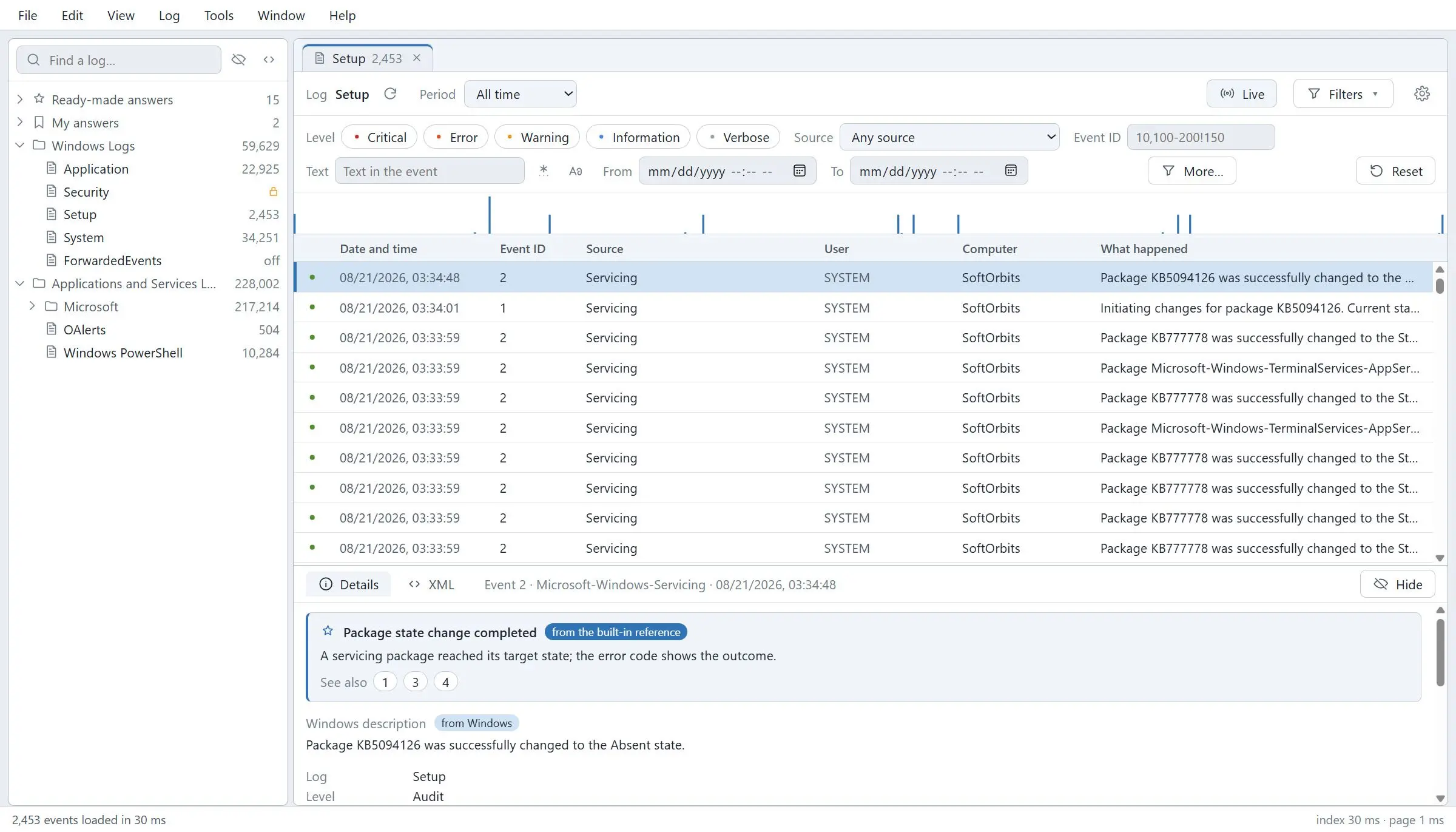 Windows Event Log Viewer スクリーンショット.