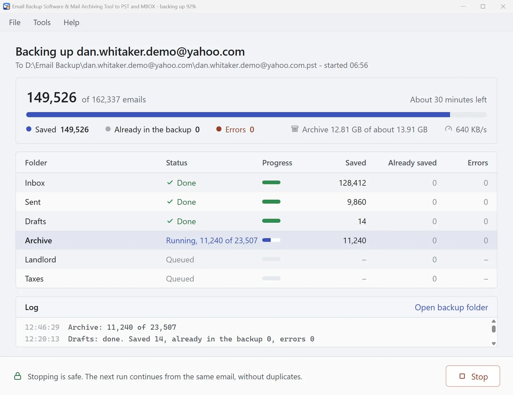 Email Backup Software & Mail Archiving Tool to PST and MBOX スクリーンショット.