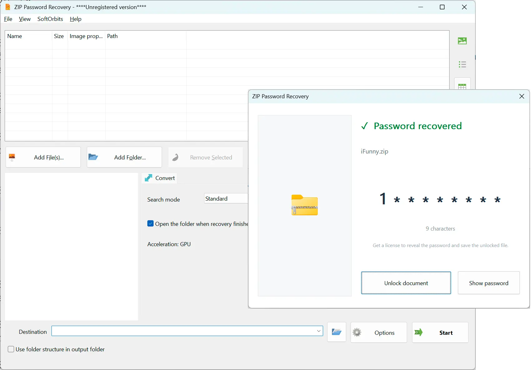 ZIP Password Recovery スクリーンショット.